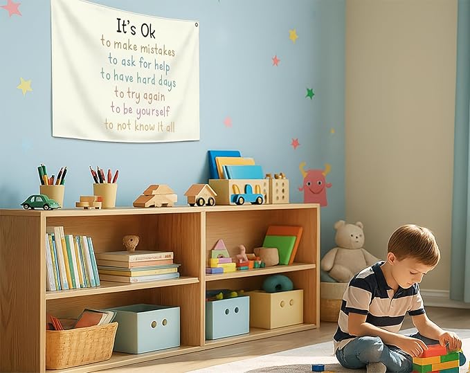 Canvas Rectangular Banner Flag Sign Poster Wall Decor Gift for Nursery Classroom Kindergarten Preschool Education Reading Room Playroom Teacher Office Baby Room-Christmas Gift-It's Ok To Make Mistakes