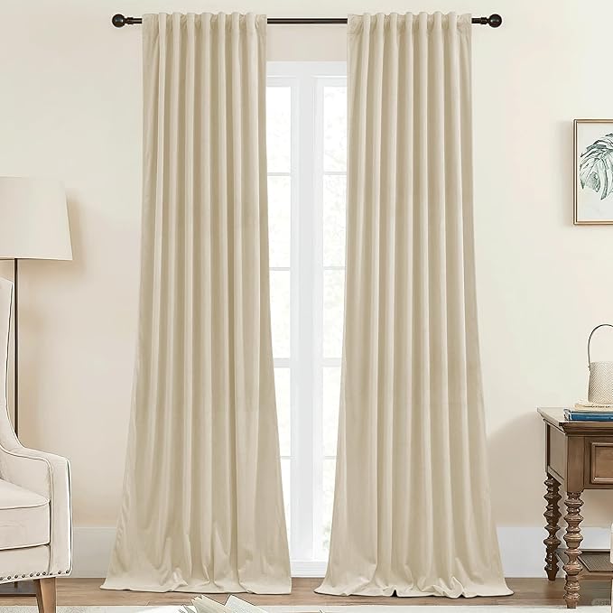 StangH Beige Doorway Curtains 84 inch Long Velvet Light Dimming Thermal Insulated Drapes for Nursery Bedroom Back Tab Privacy Home Decor for Living Room, W42 x L84, 2 Panels