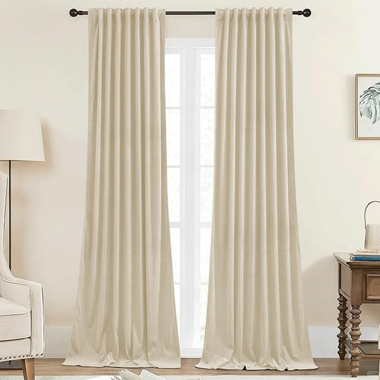 StangH Nursery Curtains Soft Beige Velvet Privacy Drapes Back Tab Light Dimming Heat Resistant Window Treatment for Bedroom Dining Room Closet Office, W42 x L96, 2 Panels