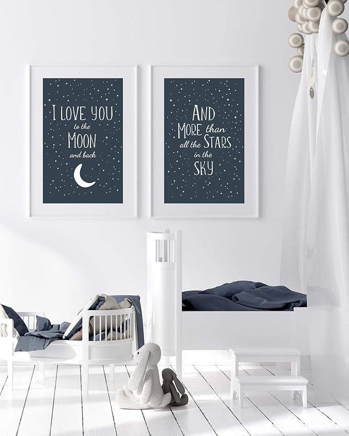 VUVUKU Space Nursery Print Themed Baby Boy Room Decor Outer Kids Wall Art I Love You To The Moon And Back Playroom