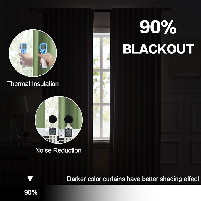 Blackout Curtains Sage Green for Bedroom Living Room 84 Inches Long - Back Tab and Rod Pocket Thermal Insulated Room Darkening Curtains(2 Panels, 52 W x 84 L)