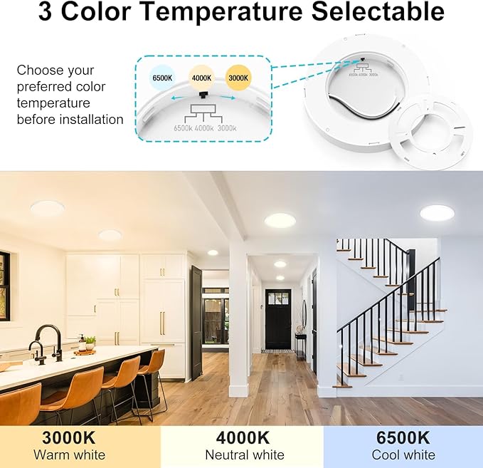 Libtit 12Pack 7Inch Led Ceiling Light - Flush Mount, 15W 1500Lm, 3000K/4000K/6500K, Small Round Recessed Led Kitchen/Bathroom/Hallway/Closet Light Fixtures