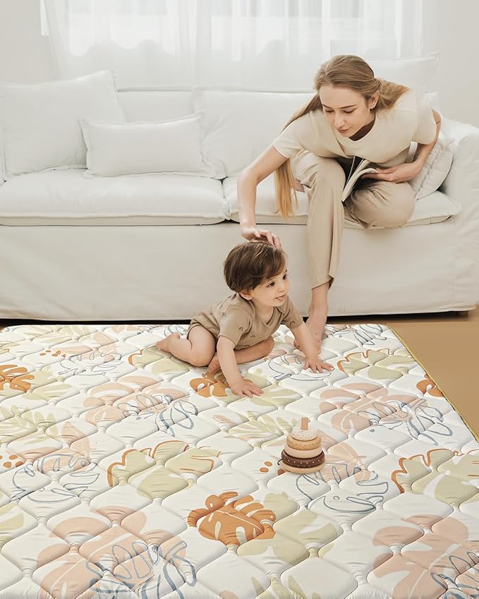 Baby Play Mats for Floor, Thicken 50x50 Playpen Mat, Cushioning Padding Foam Playmats for Baby, Non-Slip One-Piece Crawling Tummy Time Mat Washable Baby Playmate