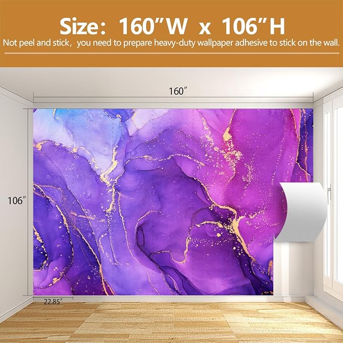 Purple and Gold Marble Wallpaper Modern Abstract Art Mural for Living Room Bedroom（Not Peel and Stick）