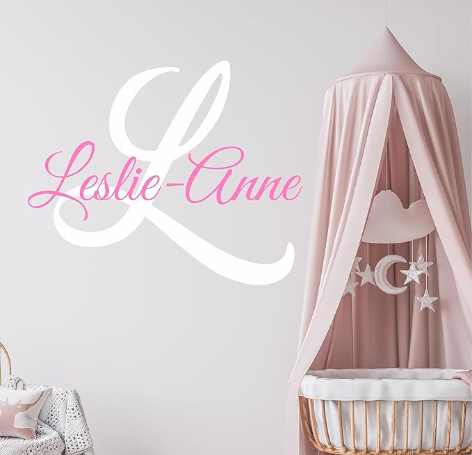Decor Designs Decals Fancy Girls Personalized Custom Name Vinyl Wall Art Decal Sticker, Nursery Bedroom Baby Decor, Multiple Font and Color, (Multiple Size Choices) (Name with Initial)