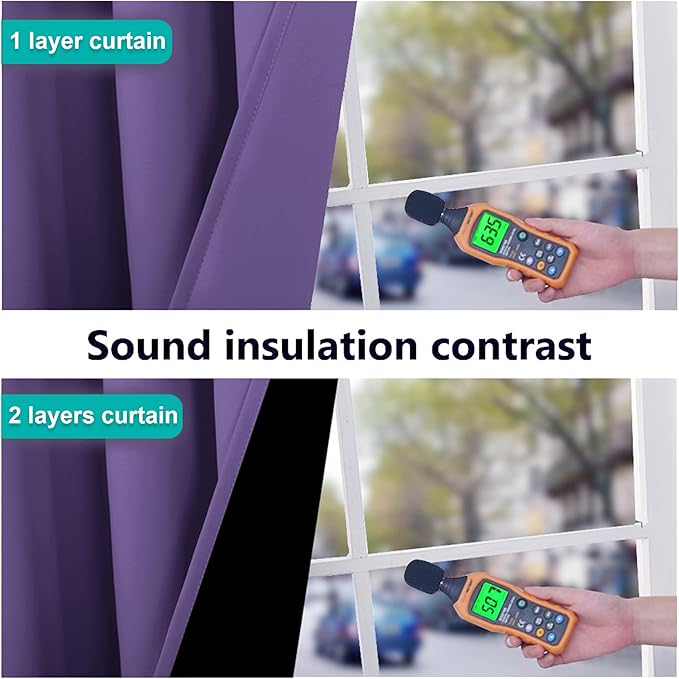 NICETOWN 100% Blackout Curtains with Black Liners, Solid Thermal Insulated Full Blackout 2-Layer Lined Drapes, Energy Efficiency Window Draperies for Bedroom (2 Panels, 46" W by 54" L, Lilac Purple)
