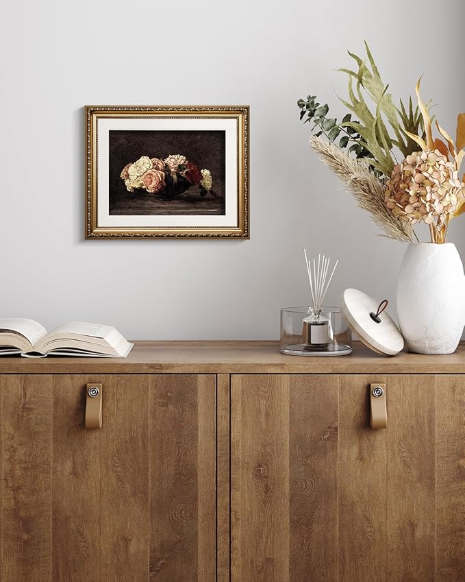 ARPEOTCY Vintage Gold Framed Wall Art, Retro Floral Roses Flower Paintings, Canvas Prints Artwork with Antique Pictures Frame, Victorian Wall Picture Decor for Living Room Bedroom, 13x16 inch