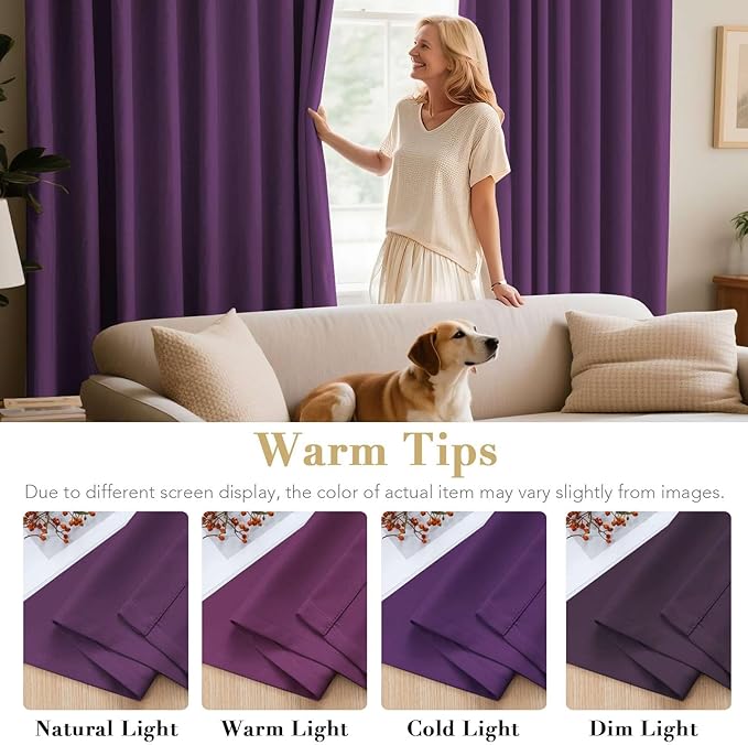 H.VERSAILTEX Blackout Curtains for Bedroom Thermal Insulated Room Darkening Living Room Curtains 84 Inch Long Grommet Privacy Protection Window Curtain Panels/Drapes for Nursery, 2 Panels,Plum Purple