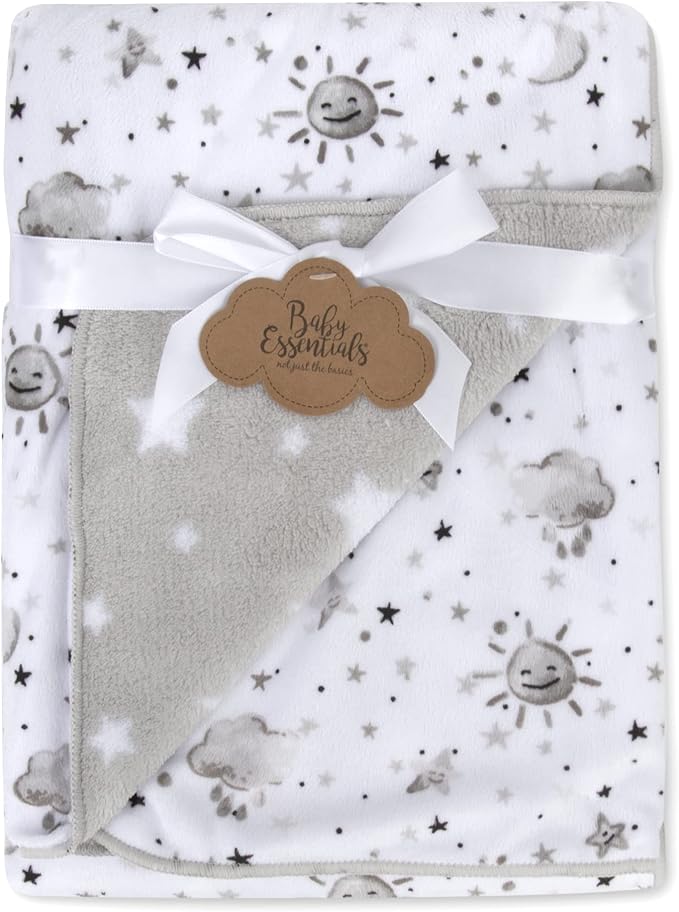 Sherpa Fleece Baby Blankets for Boys and Girls – Colorful, Reversible Baby Blankets for Newborns, Infants, Toddlers, and Nursery (Sunny & Starry Skies)