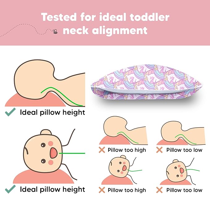 Toddler Pillow with Pillowcase - 13x18 My Little Dreamy Kids Travel Bed Pillows for Sleeping, Organic Cotton Small Pillowcase, Soft & Breathable, Machine Washable, Toddlers 2-5 years old (Unicorn)