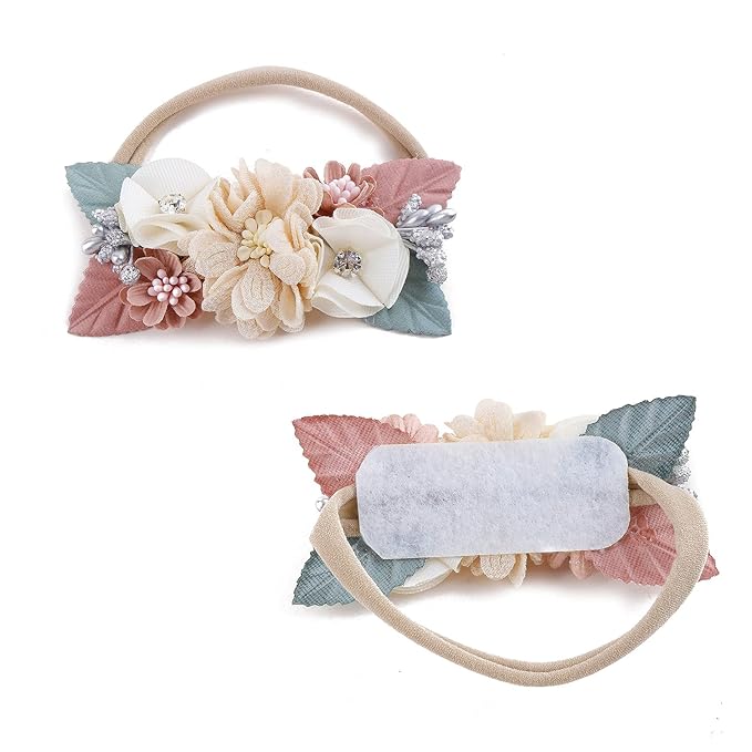 Baby Girl Floral Headbands- 3pcs Nylon Headband Handmade Flower Crown Elastic Hairband Newborn Toddler Hair Accessories Gifts for Girls （1-6 years old）