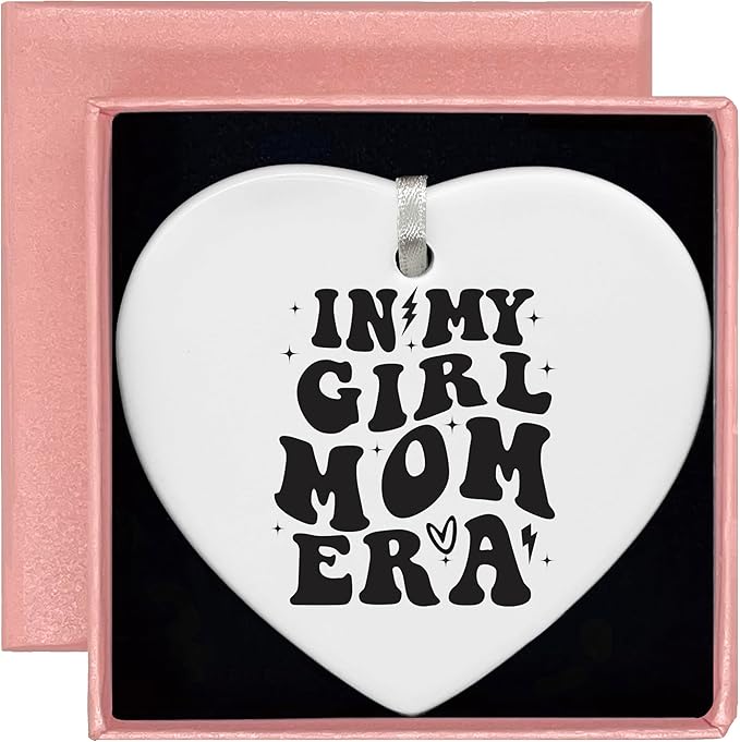Heart Shaped Christmas Ornament-Girl Mom Era Gift-Gender Reveal or Baby Shower Present for New Mother-Baby Girl Announcement Keepsake-Newborn Decor Ceramic Ornament Home Plaque