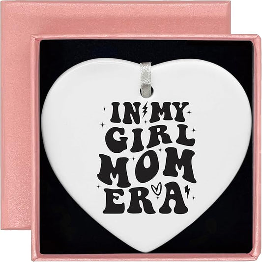 Heart Shaped Christmas Ornament-Girl Mom Era Gift-Gender Reveal or Baby Shower Present for New Mother-Baby Girl Announcement Keepsake-Newborn Decor Ceramic Ornament Home Plaque