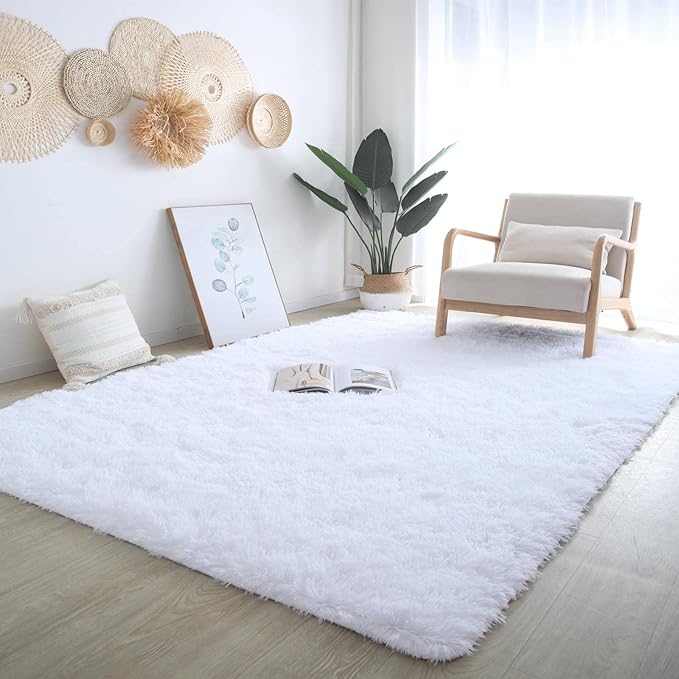 CAIYUECS Ultra Soft Shag Area Rug for Indoor, Kids Bedroom Living Room, Non-Skid Modern Nursery Faux Fur Fluffy Plush Rugs for Christmas Rug Home Decor (5x7 Feet, White)