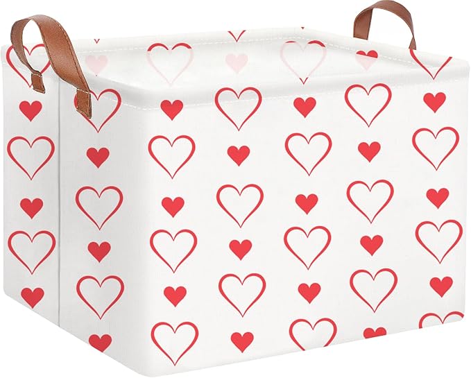 CLOCOR Rectangular Valentine's Day Basket Empty,Gift Basket for Kids,Boyfriend,Girlfriend,Waterproof Hearth Printed Storage Basket with Handles,Room Decor(Love)
