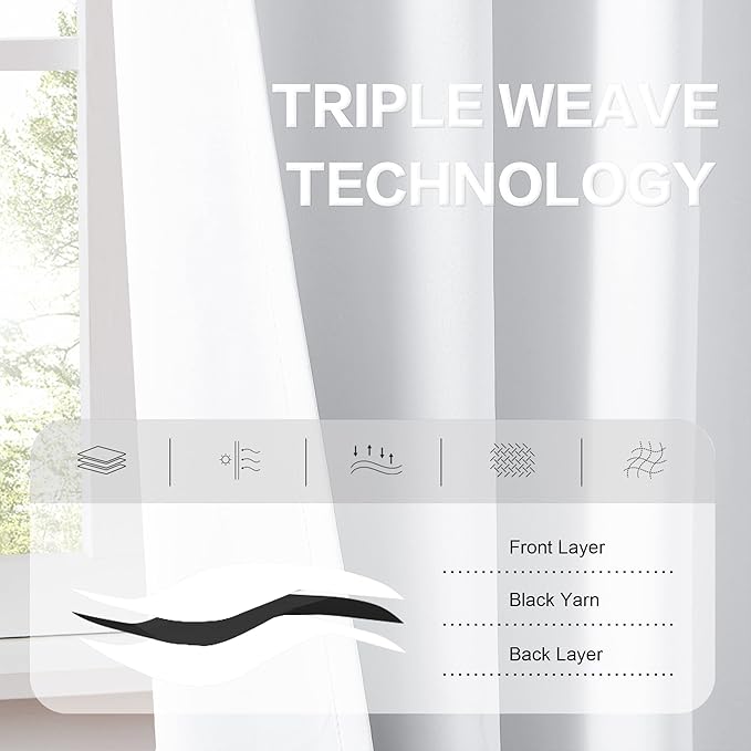 DUALIFE White Patio Window Curtains for Home Decoration, Half Light Blocking Curtain Panels for Sliding Door- 52 x102 Inches Long, Pure White, 2 Panels