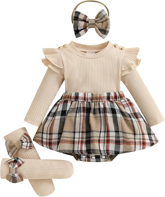 Giraropa Baby Girl Fall Winter Clothes Long Sleeve Romper Dress + Socks + Headband Newborn Infant Cute Casual Outfits