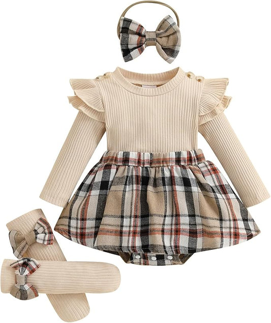 Giraropa Baby Girl Fall Winter Clothes Long Sleeve Romper Dress + Socks + Headband Newborn Infant Cute Casual Outfits