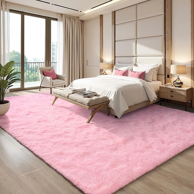 EVOIONOS 6x9 Washable Large Area Rug for Living Room, Fluffy Shag Rug for Bedroom, Ultra Soft Plush Non Slip Carpet for Indoor Floor Bedside Nursery Kids Girls Room Dorm, Home Decor Aesthetic, Pink