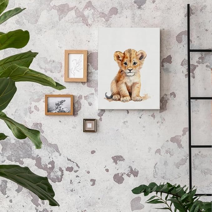 Woodland Nursery Decor, Baby Room Decor, Lion Wall Art Decorations For Safari Nursery Kids Toddler Boy Girl Room Playroom, Animal Wall Art Prints Poster 11x14 Inches Framed