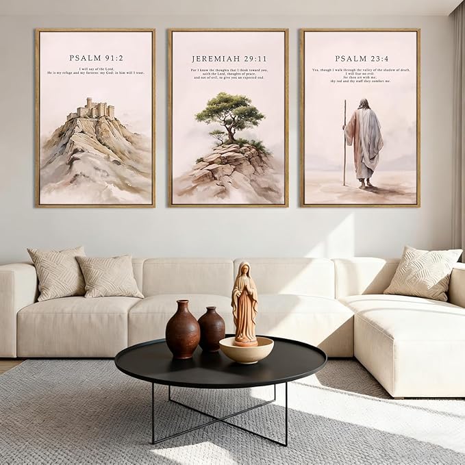 IARTTOP Large Christian Church Framed Canvas Wall Art 16x24 Inch Jesus Easter Bible Verse Art Prints Religious Scripture Wall Decor for Living Room Bedroom Set of 3