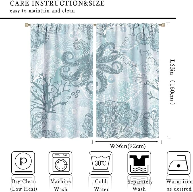 Coastal Window Curtains,Nautical Beach Themed Thermal Insulating Blackout Curtain for Living Room, Bedroom Set 2 Panels,72x63 Inches