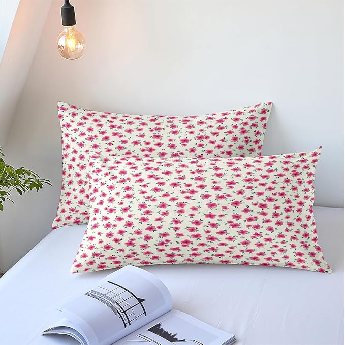 Pink Floral Duvet Cover Full Size Garden Bedding Sets Kids Girls White Comforter Aesthetic Botanical Vintage Flower Print with Zipper Ties, Full (80''x90'')