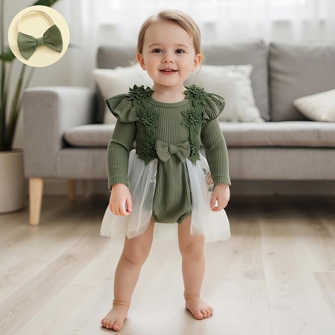 Giraropa Baby Girl Fall Winter Clothes Long Sleeve Romper Dress + Socks + Headband Newborn Infant Cute Casual Outfits