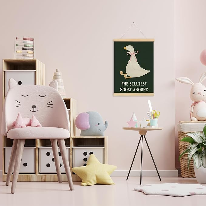 NaZaUK One Silly Goose Birthday Decor Girl, Poster Hanger Frame, Bow Wall Decor for Kids Room or Nursery, Silly Goose Birthday Decorations, Cute Canvas Banner for Dorm or Bedroom, 12x16 Inch