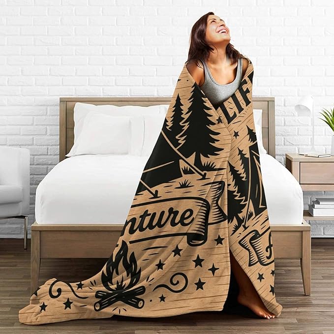 Camping Blanket Camper Throw Blanket Soft Cozy Fleece Fuzzy Stuffed Plush Flannel Gifts for Girls Women Boys Kids Adults 40''x50''