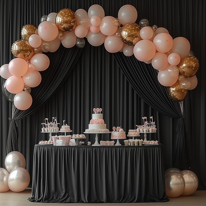 Black Backdrop Curtains for Wedding Parties, 10x10FT Wrinkle Free Photo Backdrop Curtains for Wedding Birthday Party Baby Shower, Fabric Drape with Rod Pockets 5ft x10ft, 2 Panels