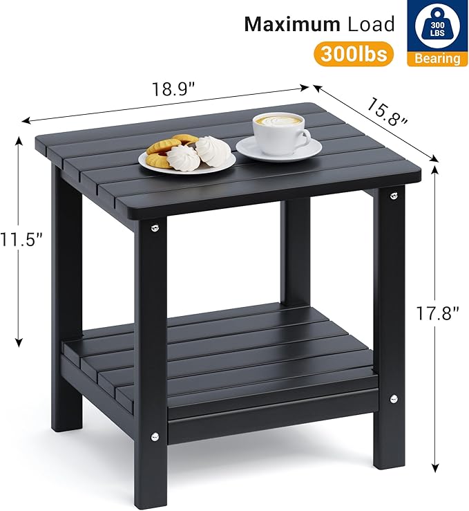 UDPATIO 2-Tier Side Table, 19x16x17.8 in, Black, Adirondack End Table, Indoor & Outdoor Use