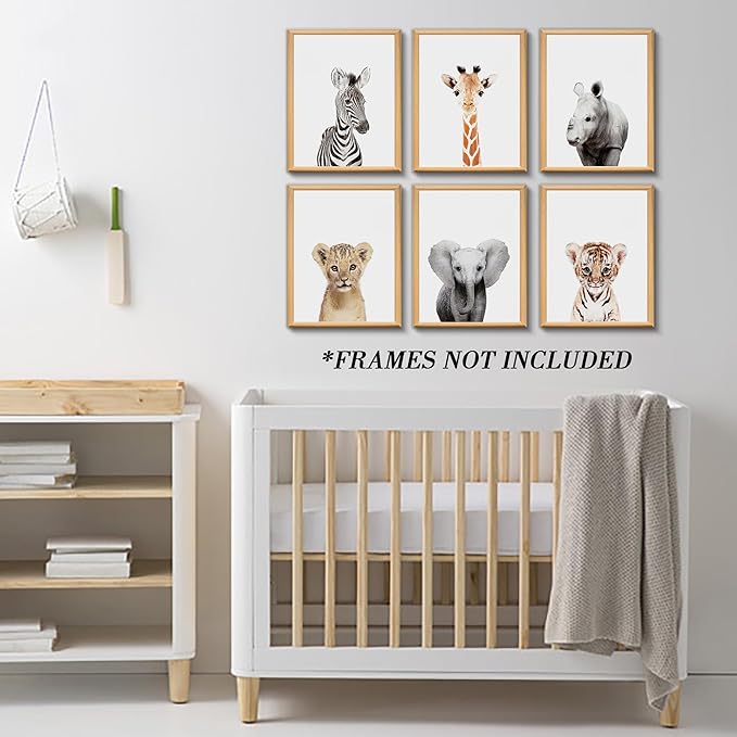 Jungle Nursery Wall Art Decor, Cute Safari Animals Decor for Baby Bedroom (8"x10", UNFRAMED)