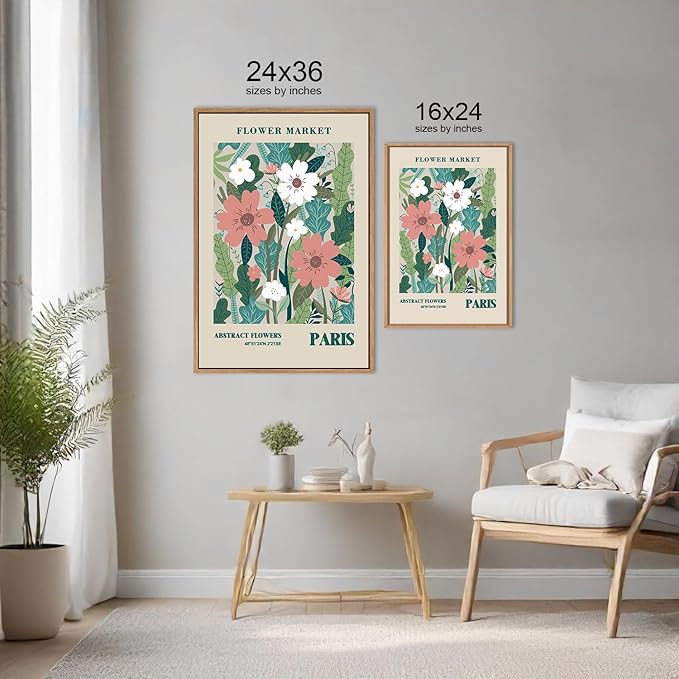 HLNIUC Flower Market Wall Art Prints, Boho Floral Wall Decor, Large Matisse Sage Green 24"x36" Framed Art Set of 3, Abstract Colorful Botanical Painting for Living Room, Bedroom, Office