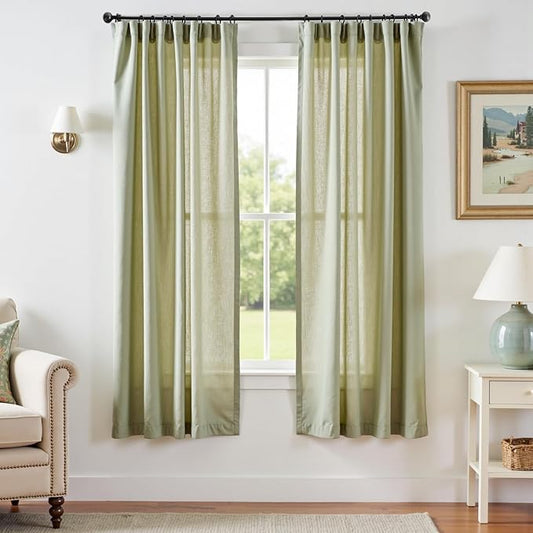 jinchan Linen Blend Curtains 72 inch Length 2 Panels for Bedroom Living Room, Light Filtering 50 inch Wide Farmhouse Drapes with Rod Pocket Back Tab(50W x 72L, Sage Green)