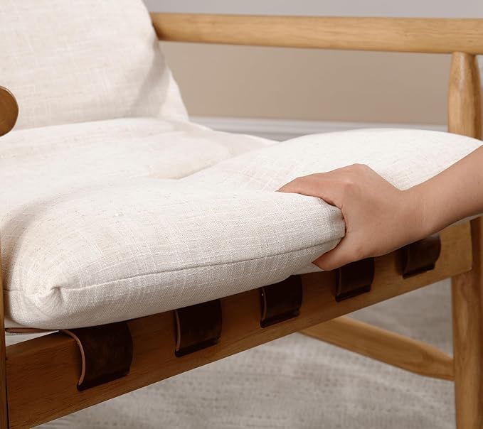 Linen Accent Chair Mid Century Modern Living Room Chairs Comfy Arm Chair with Solid Wood Frame Upholstered Lounge Reading Chair Cozy Recliner for Bedroom/Guest Room, Beige