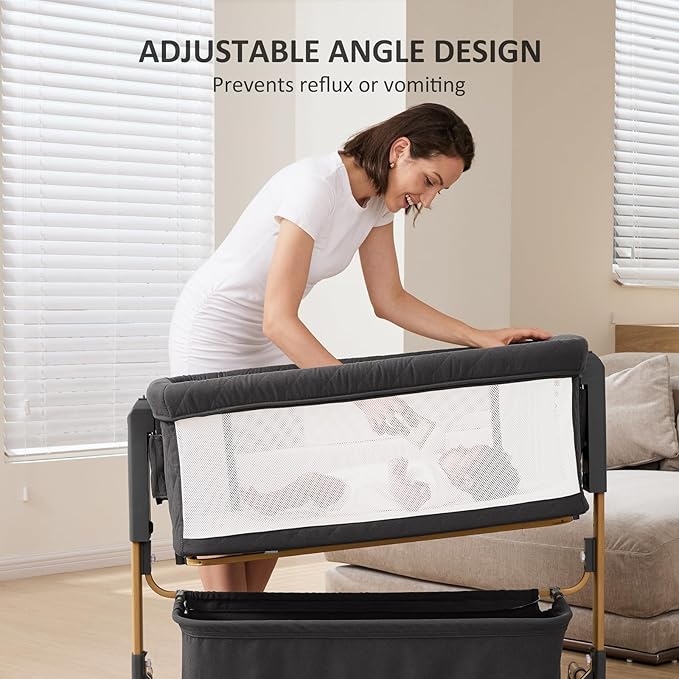 3 in 1 Baby Bassinet, Rocking Bassinet, Bedside Bassinet, 6-Height Adjustable, Bassinet Bedside Sleeper for Baby with Comfy Mattress, Breathable Mesh, Large Storage Basket