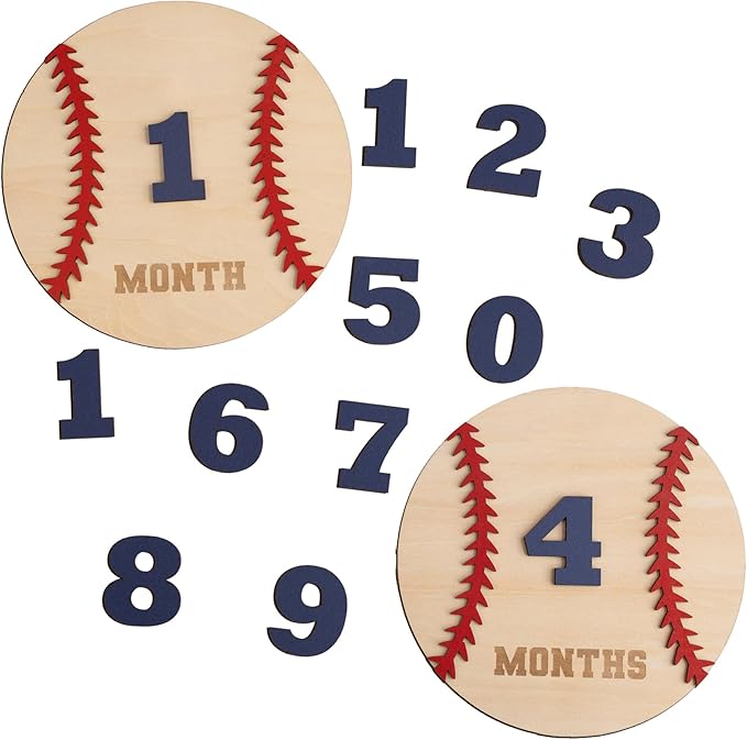 Wooden 3D Baby Monthly Milestone Cards Monthly Milestone Discs Newborn Photography Props Baby Announcement Sign Baby (Baseball)
