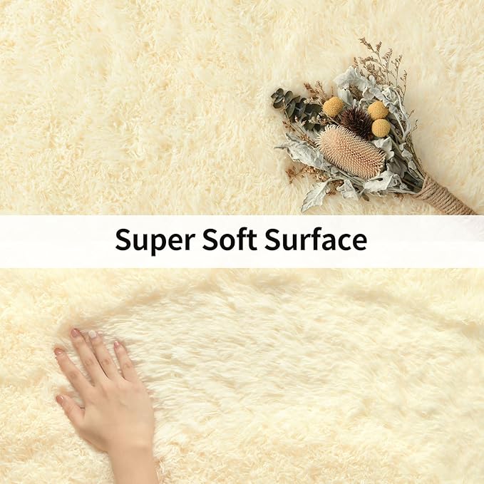 Merelax Modern Soft Fluffy Large Shaggy Rug for Bedroom Livingroom Dorm Kids Room Indoor Home Decorative, Non-Slip Plush Furry Fur Area Rugs Comfy Nursery Accent Floor Carpet 4'x6' Light Champagne