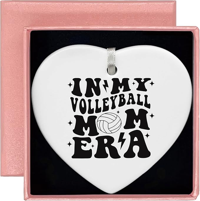 Heart Shaped Christmas Ornament-Volleyball Mom Gift-Sport Coach Appreciation Keepsake-Game Day Present for Mother Mama-Birthday or Mother's Day Ceramic Ornament Home Decor in My Volleyball Mom Era