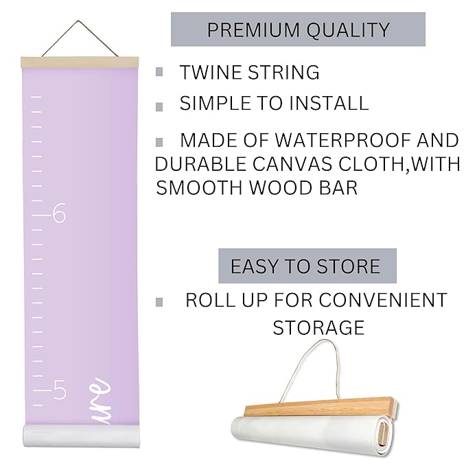Morxy Canvas Growth Chart for Kids - Unisex Kids Room Wall Decor - Measuring Height Chart- Wall Tape with Height Chart for Kids (Canvas, Loved Beyond Measure - Purple)