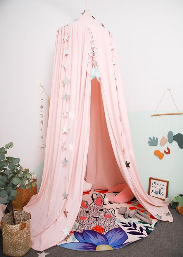 Princess Bed Canopy for Girls, Extra Large Hanging Canopy for Bed, Dreamy Play Tent for Girls Room Bedroom Decoration, Breathable Canopy Bed Curtain for Children Reading Nook - Coral Pink