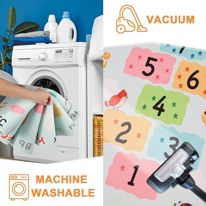 Washable Cute Rugs for Living Room Bedroom Kids Room Decor, 63"x 31.5" Soft Dog Kitty Pattern Carpet Rugs Toddler Nursery Floor Playmat Non-Shedding, Teen Girls Boys Bedside Rug Neutral