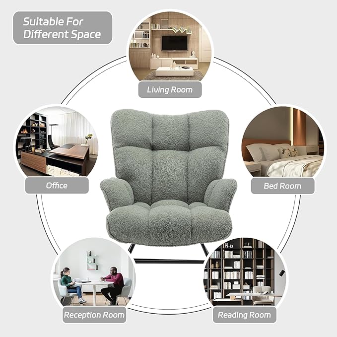 Rocking Chair Nursery Teddy Upholstered Glider Rocker Rocking Accent Chair Padded Seat with High Backrest Armchair Comfy Side Chair for Living Room Bedroom Offices (Green Teddy)