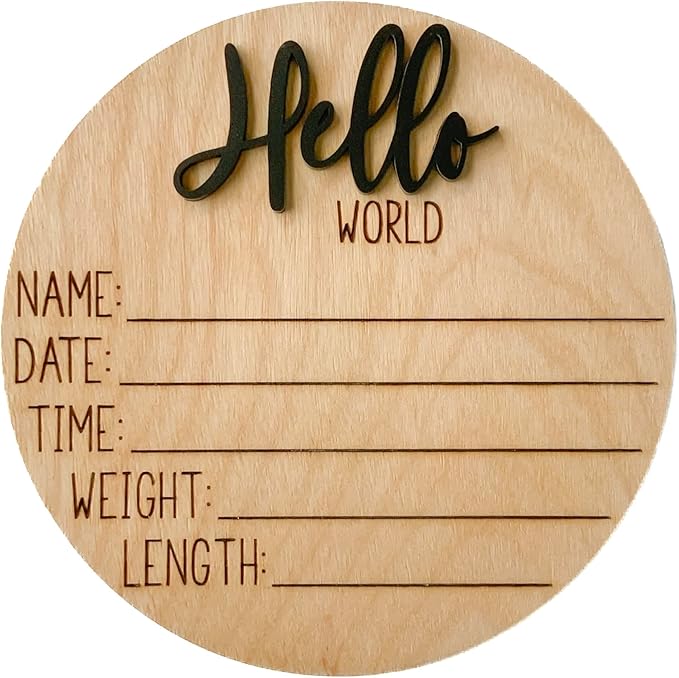 Hello World Newborn Sign, Baby Announcement Sign, Birth Announcement Sign, Hello World Nursery Sign, Baby Hospital Sign, Photo Prop for baby girl boy - (Black)
