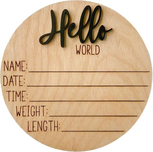 Hello World Newborn Sign, Baby Announcement Sign, Birth Announcement Sign, Hello World Nursery Sign, Baby Hospital Sign, Photo Prop for baby girl boy - (Black)