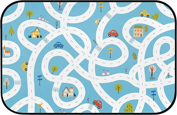 Kids Car Road Play Rug - Town City Map Track Soft Non-Slip 2x3 Carpet Traffic Mat Washable Playroom Bedroom Boys Nursery Educational Area Rug Entrance Mats Playroom Classroom Decor (24"x 36")