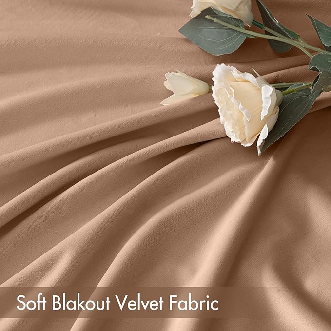 MIULEE Blush Beige Velvet Curtains Thermal Insulated Blackout Curtain Drapes for Bedroom Living Room Darkening 90 Inches Long Curtains Panels Rod Pocket Set of 2