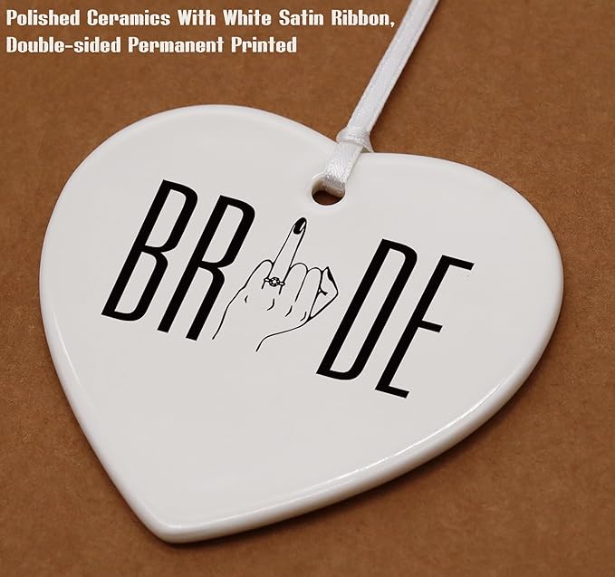 Heart Shaped Christmas Ornament-Engagement Gift for Bride to Be-Bridal Shower or Bachelorette Party Present for Future Mrs Fiance Newly Engaged Woman-Wedding Ceramic Ornament Decor
