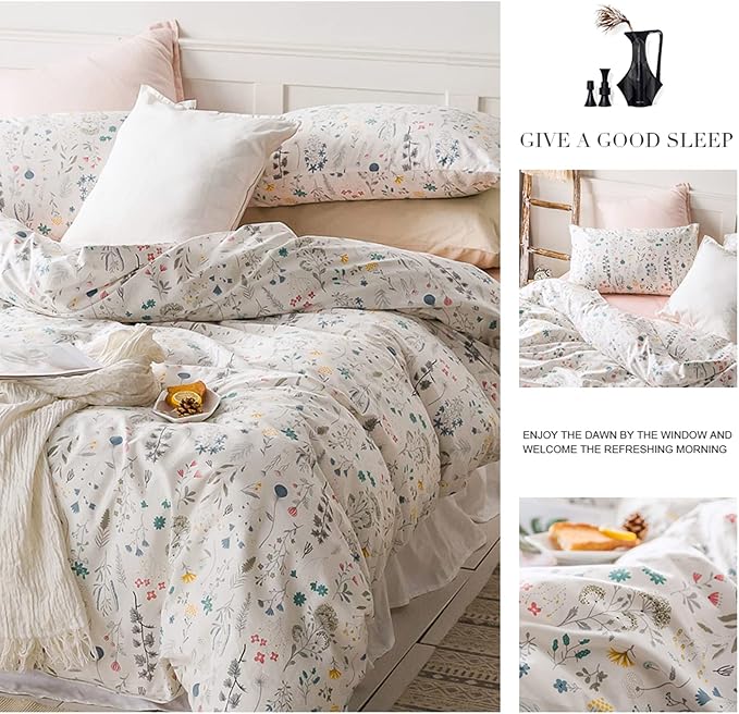 HighBuy 3 Piece Duvet Cover Set Twin Vintage Floral Bedding Set Cotton Printed Duvet Cover Set Ultra-Soft Breathable (1 Duvet Cover + 2 Pillow Shams) (Twin(68"x86"), Flower)